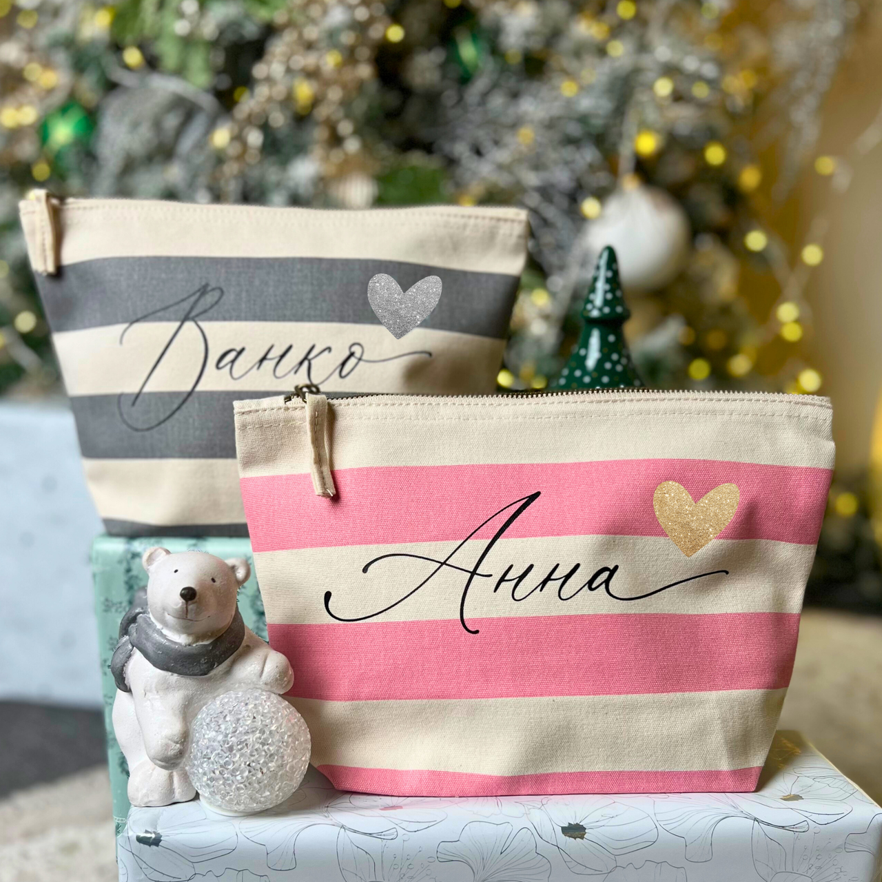 Несесер с име + копринено скрънчи