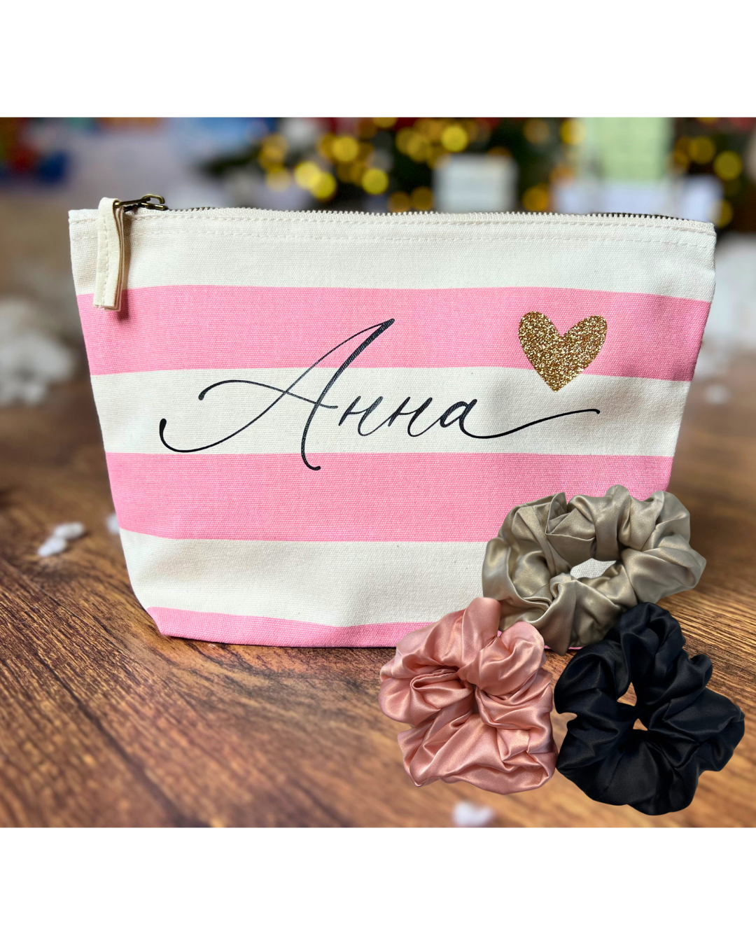 Несесер с име + копринено скрънчи